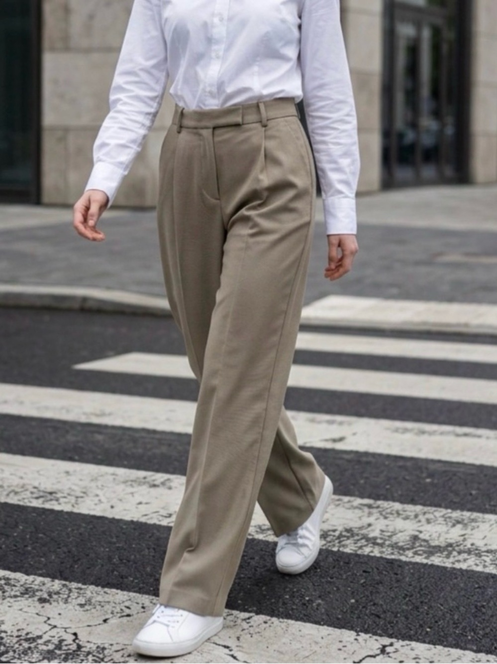 Zara olive high-waisted wide leg trousers